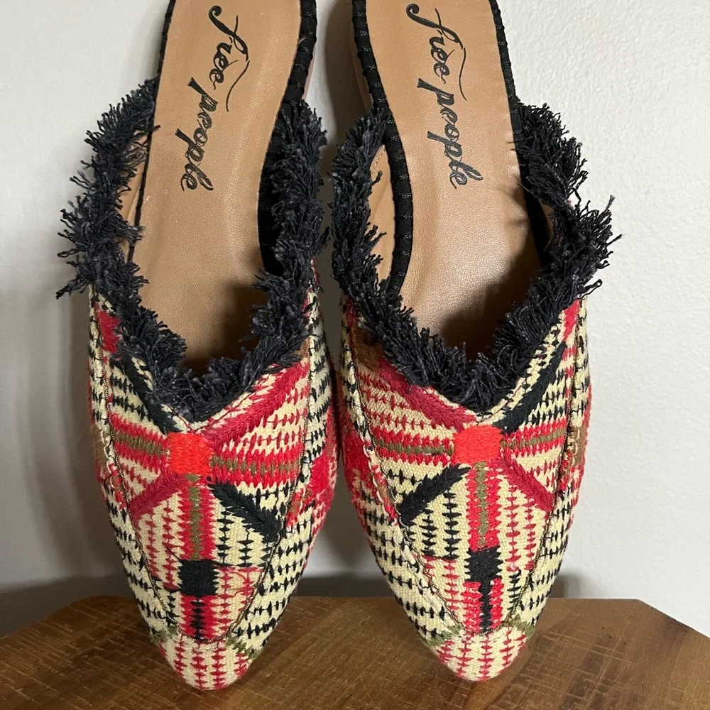 NIB Free People Fabric Newport Flat Red Size 8 Loafer Mules - Picture 6 of 7